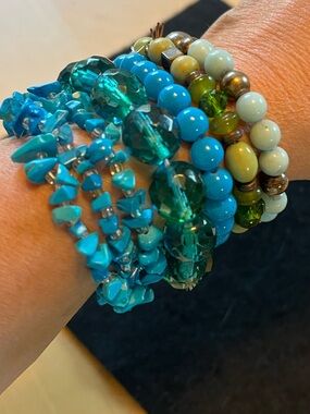 Multi-Strand Turquoise & Teal Beaded Women's Bracelet Stack of 5